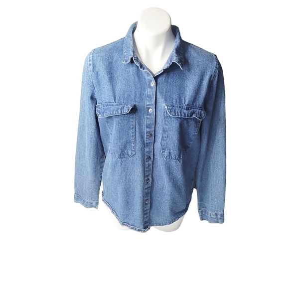 F21 Denim Button Up Shirt Medium - Picture 5 of 7